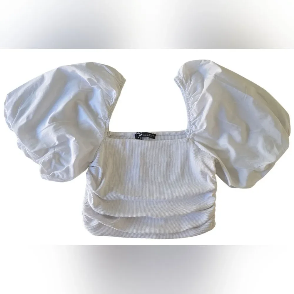 Zara White Puff Sleeve Blouse